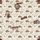 Antique Coffee Pot and Bean Beige Vinyl Oilcloth Tablecloth