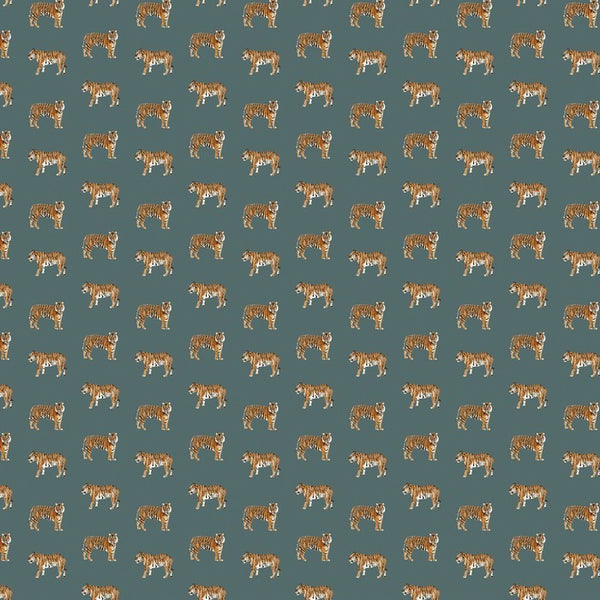 Hunter Tiger Design Teal Oilcloth Tablecloth