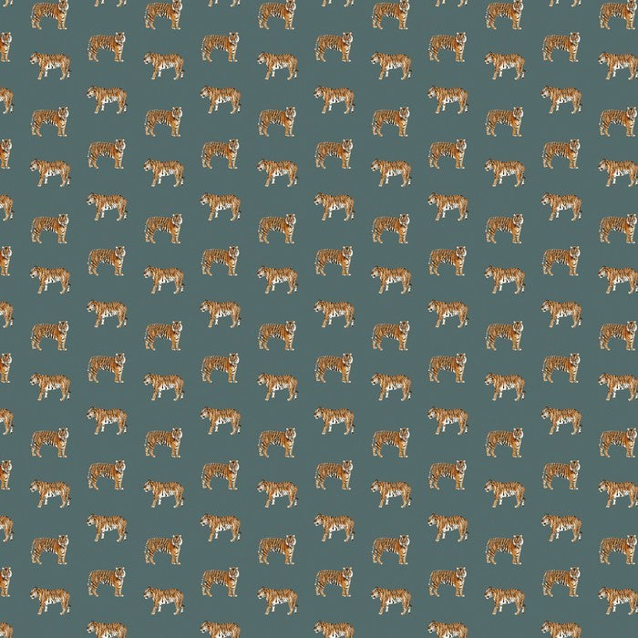 Hunter Tiger Design Teal Oilcloth Tablecloth