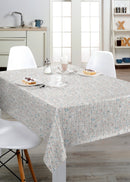 Irregular Floral Stripe on Grey PVC Vinyl Oilcloth Tablecloth