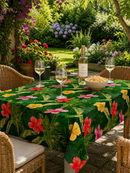 Lei Flowers Multi on Green Vinyl Oilcloth Tablecloth