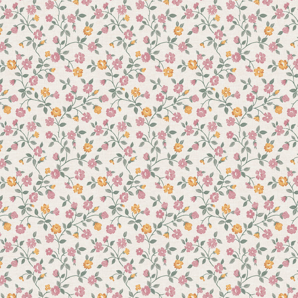 Ditsy Floral Vine Yellow Vinyl Oilcloth Tablecloth