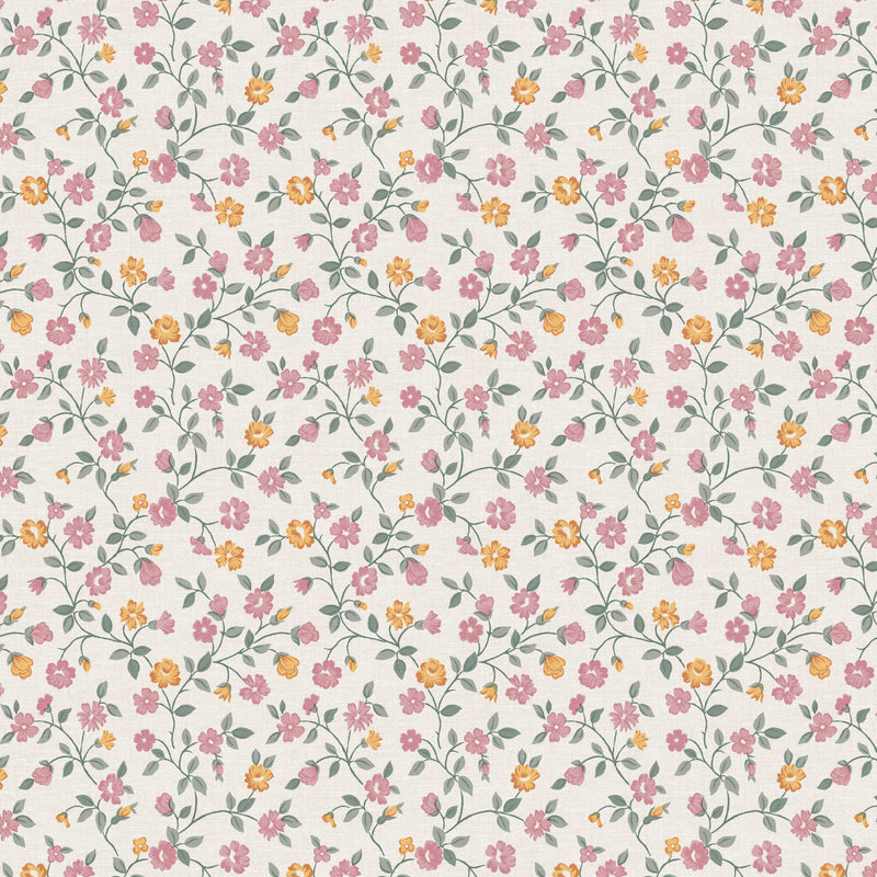 Ditsy Floral Vine Yellow Vinyl Oilcloth Tablecloth
