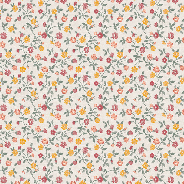 Ditsy Floral Vine Yellow Vinyl Oilcloth Tablecloth