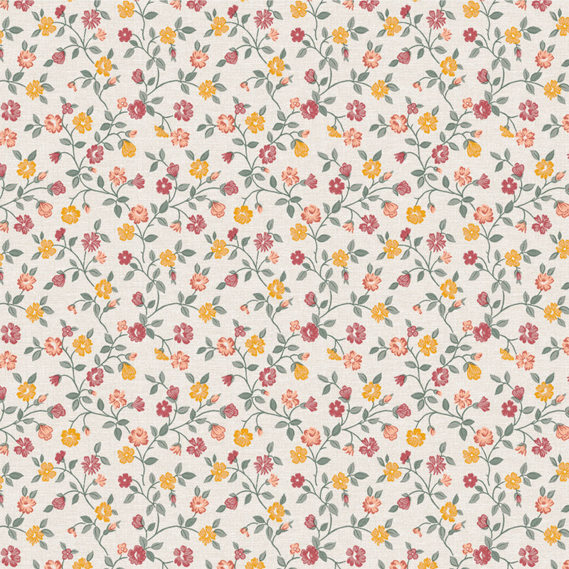 Ditsy Floral Vine Yellow Vinyl Oilcloth Tablecloth