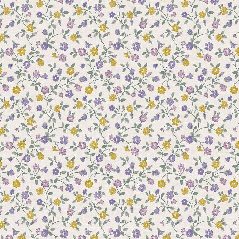 Ditsy Floral Vine Purple Vinyl Oilcloth Tablecloth