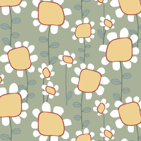 Retro Daisy Green Vinyl Oilcloth Tablecloth