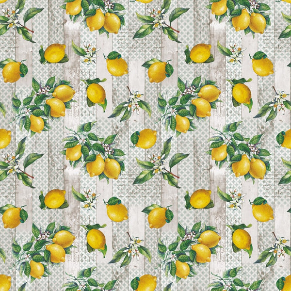 Wipe Clean Tablecloth Vinyl PVC Lemons on Wood Effect 160cm Round Wide