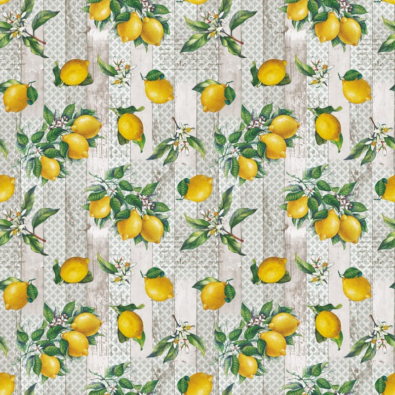 Wipe Clean Tablecloth Vinyl PVC Lemons on Wood Effect 160cm Wide