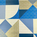 Geometric Art Deco Blue Gold Shapes PVC Vinyl Oilcloth Tablecloth