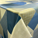 Geometric Art Deco Blue Gold Shapes PVC Vinyl Oilcloth Tablecloth