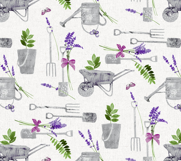 Lavender Gardener Vinyl Oilcloth Tablecloth