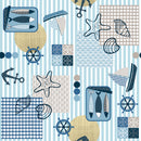 Nautical Beach Fun Blue Vinyl Oilcloth Tablecloth