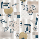 Nautical Beach Fun Grey Beige Vinyl Oilcloth Tablecloth