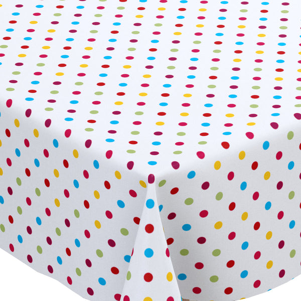 Multi Coloured Polka Dot vinyl tablecloth 95cm x 140cm -Warehouse Clearance