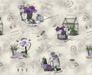 Jardin Purple Flower Garden PVC Vinyl Tablecloth 20 Metres Roll - Warehouse Clearance