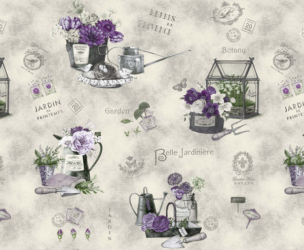 Jardin Purple Flower Garden PVC Vinyl Tablecloth 20 Metres Roll - Warehouse Clearance