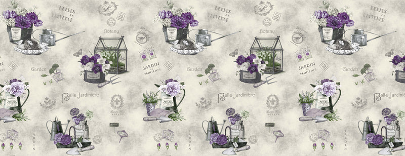 Jardin Purple Flower Garden PVC Vinyl Tablecloth 20 Metres Roll - Warehouse Clearance