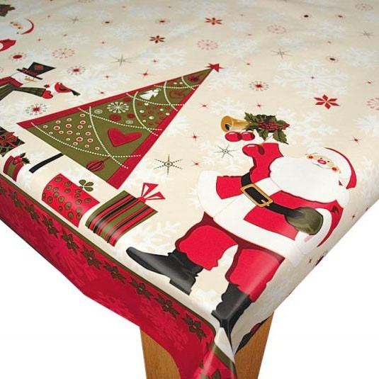Modern Santa Border Vinyl PVC Wipe Clean Tablecloth 150cm x 140cm Warehouse Clearance