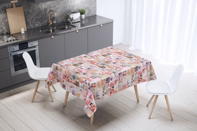 Pandora Hearts and Flowers Pink PVC Vinyl Tablecloth 20 Metres x 140cm