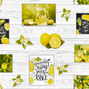 Lemon Lemonade on Grey Wood Effect PVC Tablecloth 20 Metres Roll
