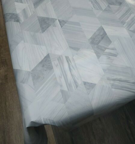 Grey Geometric Wood Effect PVC Tablecloth 20 Metres Roll