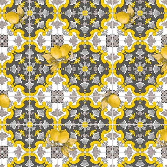 Black and Yellow Tiles PVC Vinyl Tablecloth 20 Metres Roll