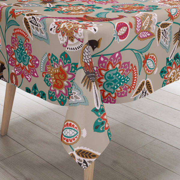 Birds Forest Taupe  PVC Vinyl Wipe Clean Tablecloth  180cm x 140cm Warehouse Clearance