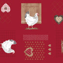 Chicken and Hearts on Red PVC Vinyl Tablecloth 20 Metres Roll - Warehouse Clearance