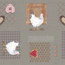 Chickens and Hearts  on Grey PVC Vinyl Tablecloth 20 Metres x 140cm