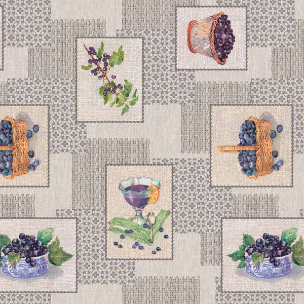 Blueberry Baskets Grey PVC Vinyl Tablecloth 20 Metres x 140cm