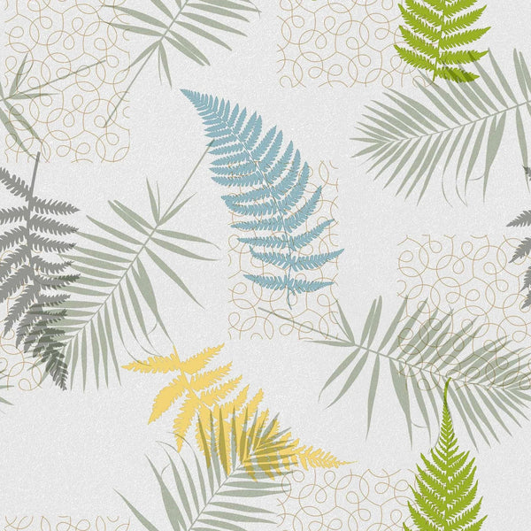 Ferns Leaves Duckegg Ochre PVC Vinyl Wipe Clean Tablecloth 80cm x 140cm Warehouse Clearance