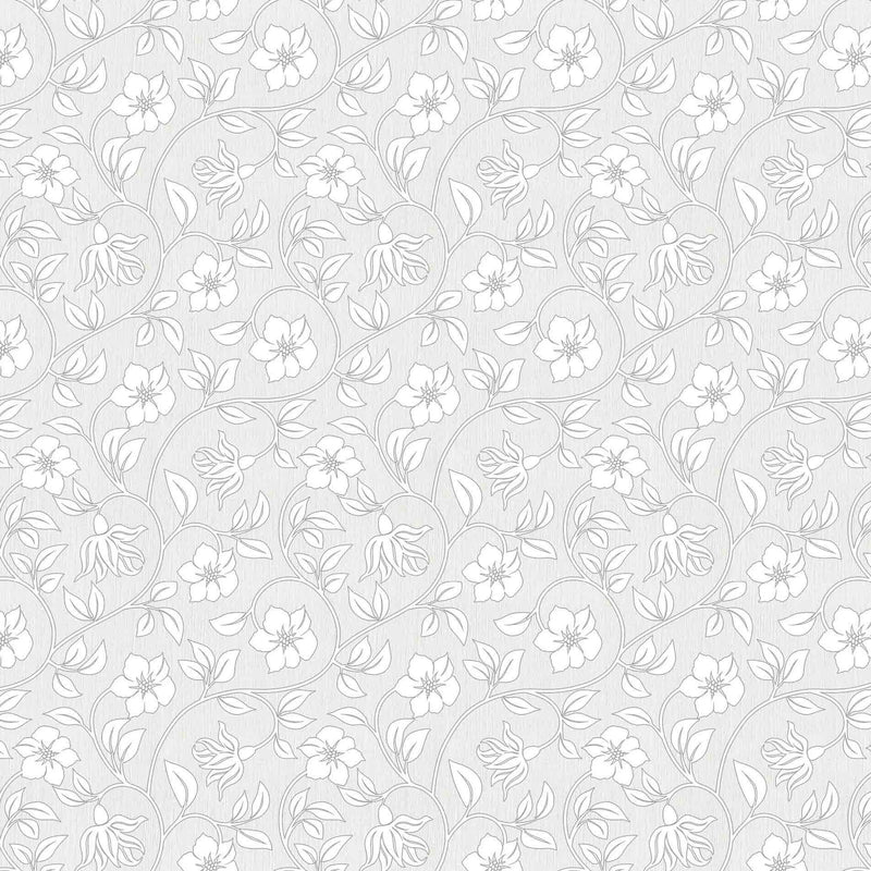 Silver Flower Trail Vinyl Tablecloth 20 Metres x 140cm - Warehouse Clearance