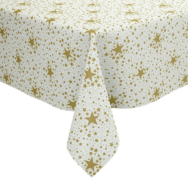 Christmas Super Stars Gold vinyl tablecloth 500cm x 140cm -Warehouse Clearance