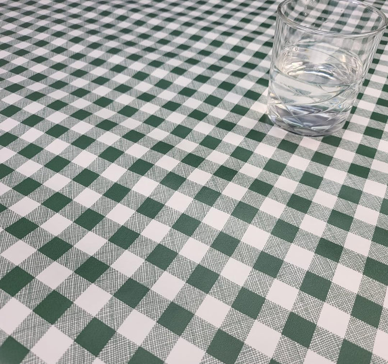 Moss Mini Check  vinyl tablecloth ROUND 140cm -Warehouse Clearance