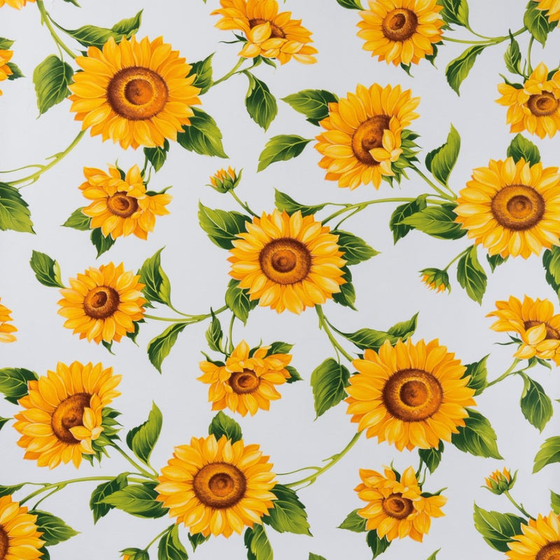 Sunflowers on White Extra Wide Wider Width PVC Vinyl Oilcloth Tablecloth 160cm wide