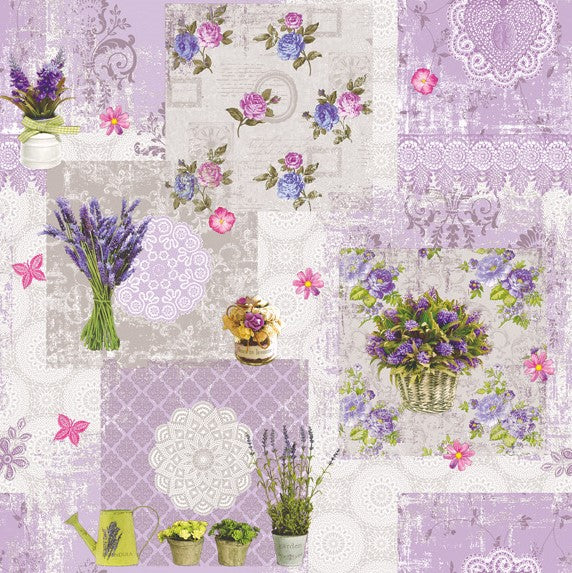 Lavender Rose Butterfly Vinyl Oilcloth Tablecloth