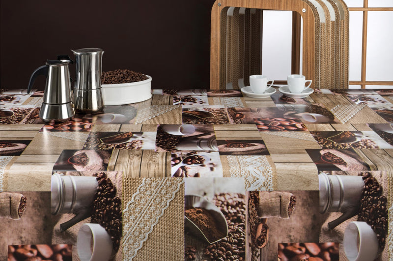 Ground Coffee and Beans Vinyl Oilcloth Tablecloth