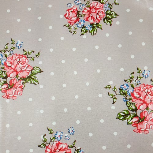 Dotty Rose Grey  PVC Vinyl Tablecloth Roll 20 Metres x 140cm