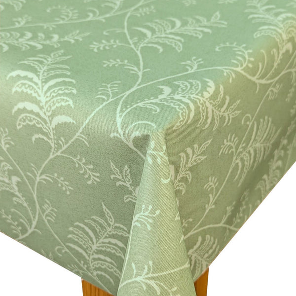 Audrey Fern Leaf Trail Sage Green Oilcloth Tablecloth by Prestigious Textiles