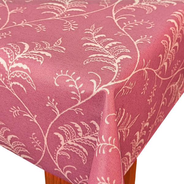 Audrey Fern Leaf Trail Raspberry Oilcloth Tablecloth by Prestigious Textiles