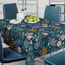 Peony Garden Teal Vinyl Oilcloth Tablecloth