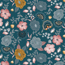 Peony Garden Teal Vinyl Oilcloth Tablecloth
