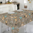 Peony Garden Taupe Vinyl Oilcloth Tablecloth