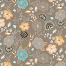 Peony Garden Taupe Vinyl Oilcloth Tablecloth