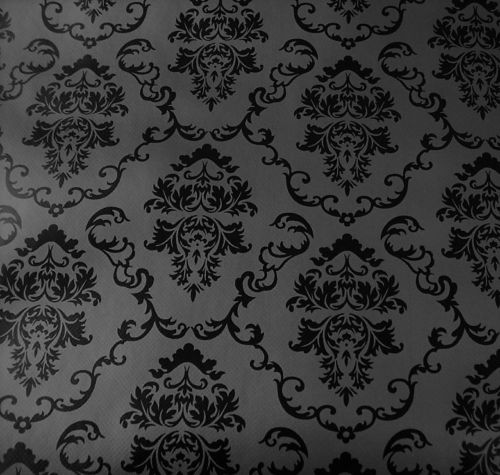 Black and Slate Grey Damask PVC Vinyl Tablecloth 20 Metres x 140cm Full Roll