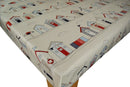 Beach Huts BLUE on Cream Oilcloth Tablecloth Fryetts Fabrics