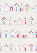 Beach Huts PINK Oilcloth Tablecloth Fryetts Fabrics