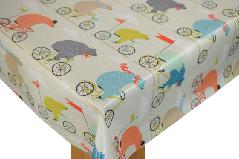 Bear on a Bike Oilcloth Tablecloth Fryetts Fabrics