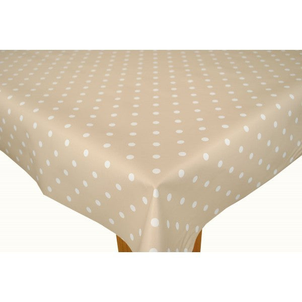 Extra Wide 180cm x 180cm Square Wipe Clean Tablecloth Vinyl PVC Beige Polka Dot